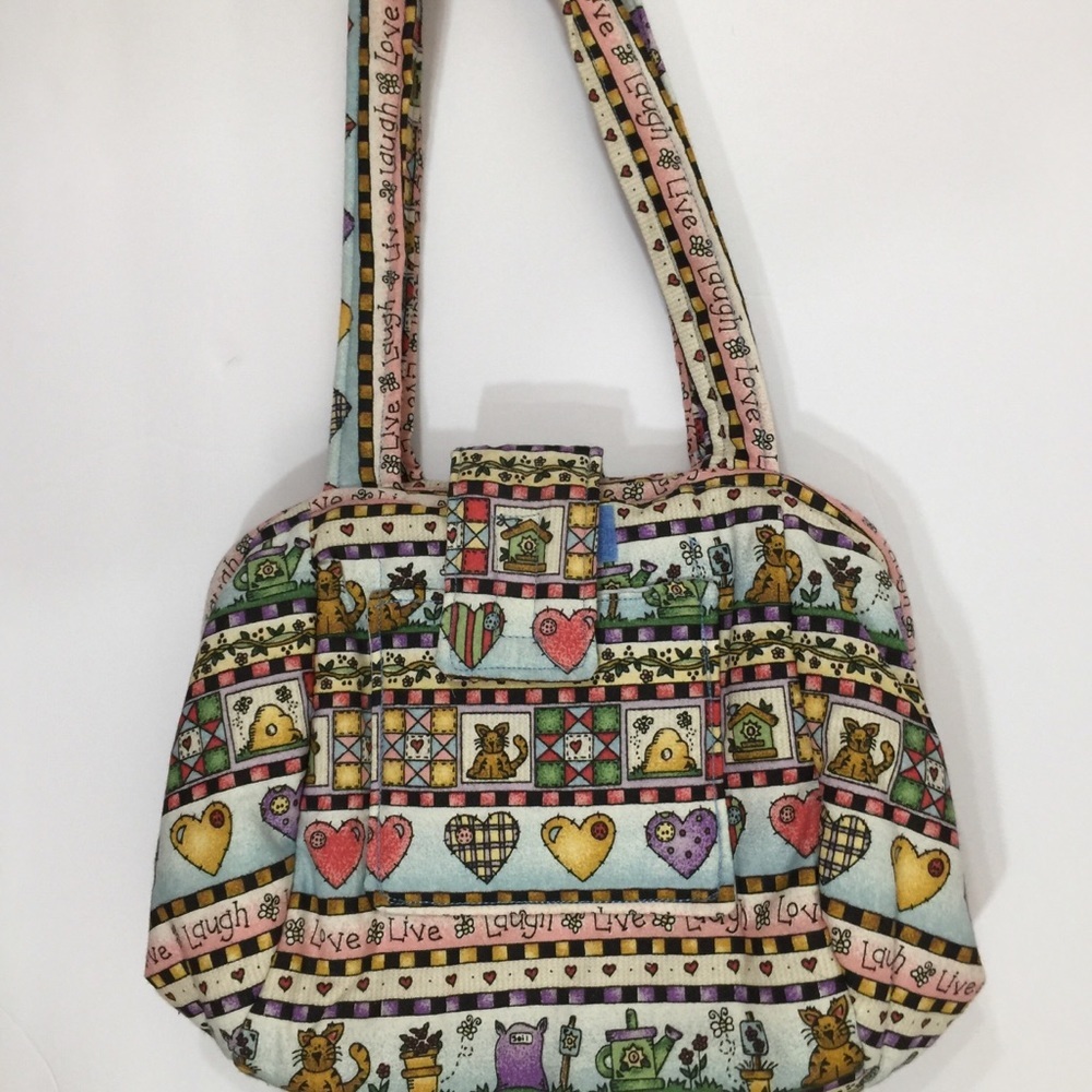 Colorful Cat “Live Laugh Love” shoulder bag